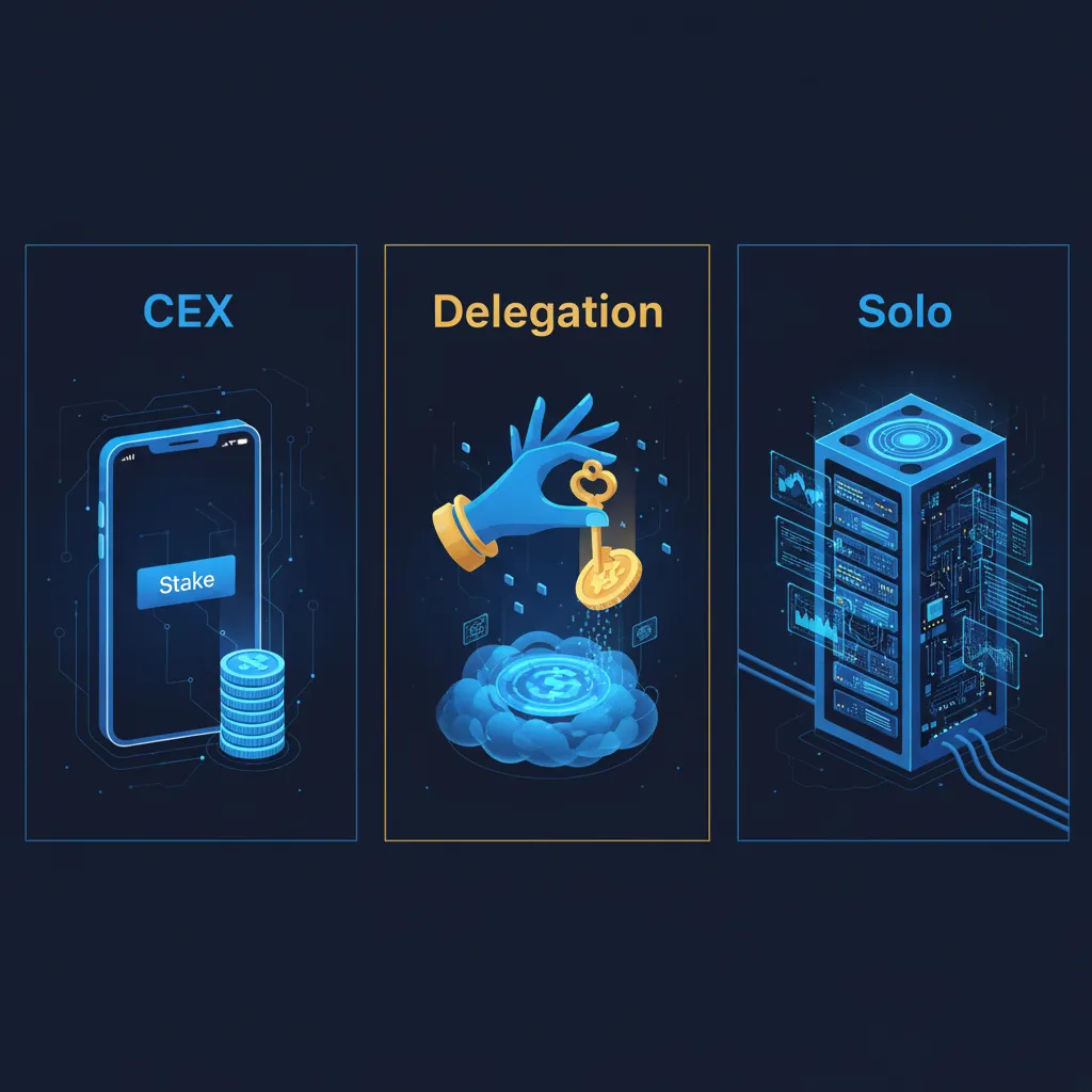 Méthodes staking crypto : CEX, Pool, Solo (simple, délégué, expert)