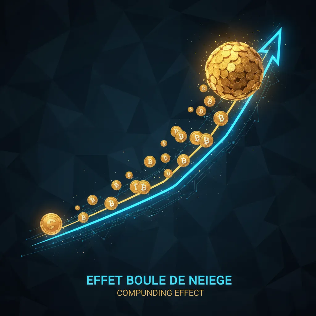 Rendement staking crypto (APY) : croissance exponentielle des intérêts composés.