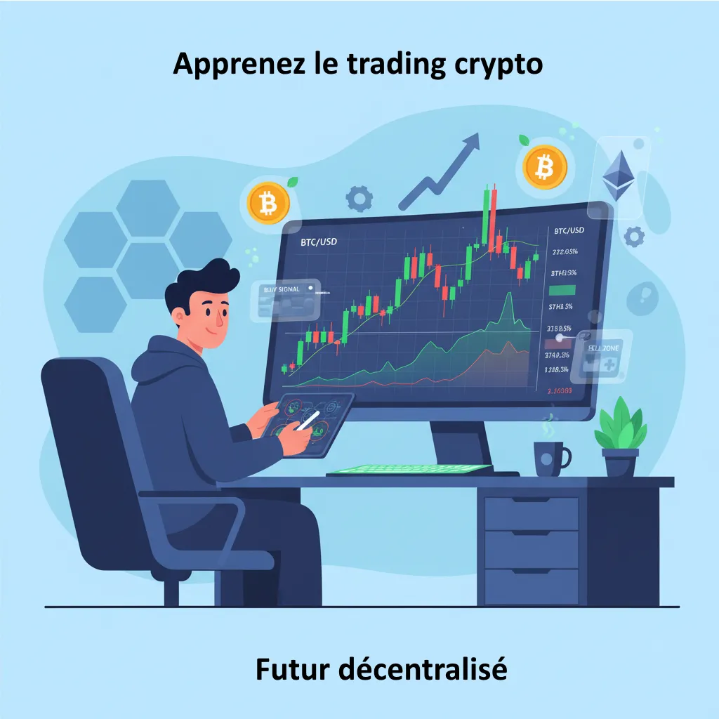 Débutant observant un graphique crypto avec chandeliers rouges et verts.