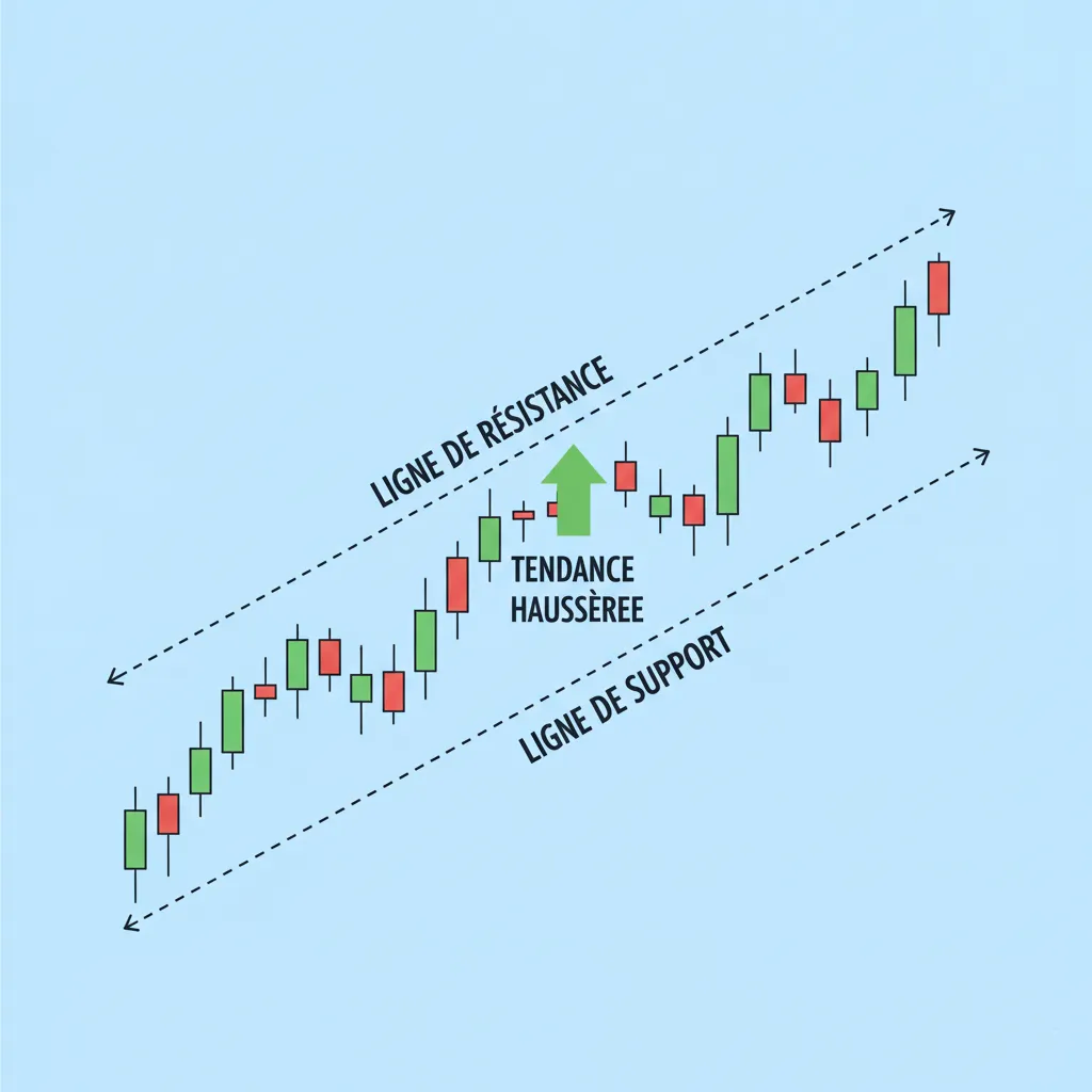 Illustration de support et résistance sur un graphique crypto haussier.