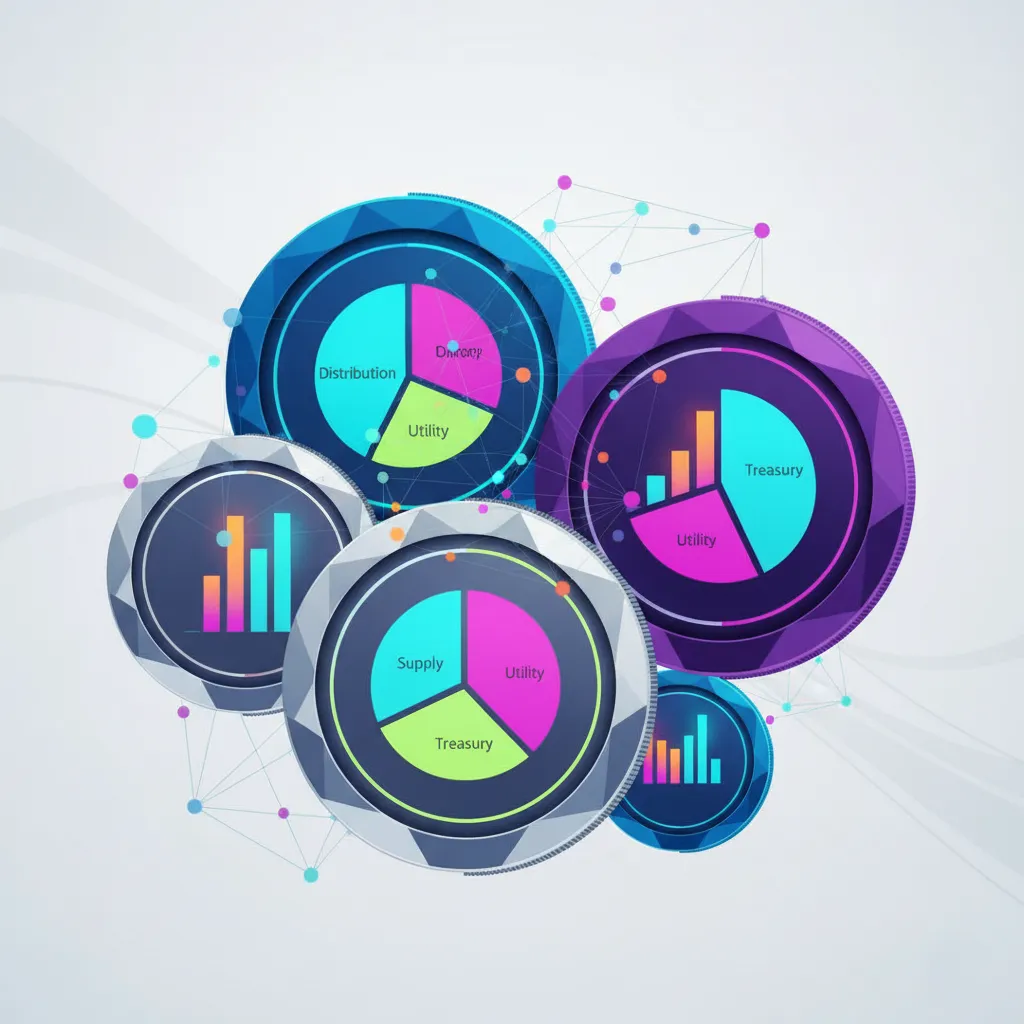 Graphiques financiers et jetons crypto représentant la tokenomics