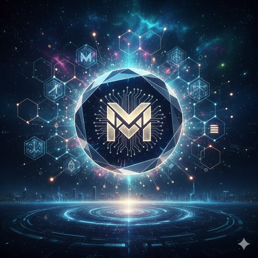 Illustration d'un réseau blockchain interconnecté avec un token lumineux symbolisant l'opportunité et la création.